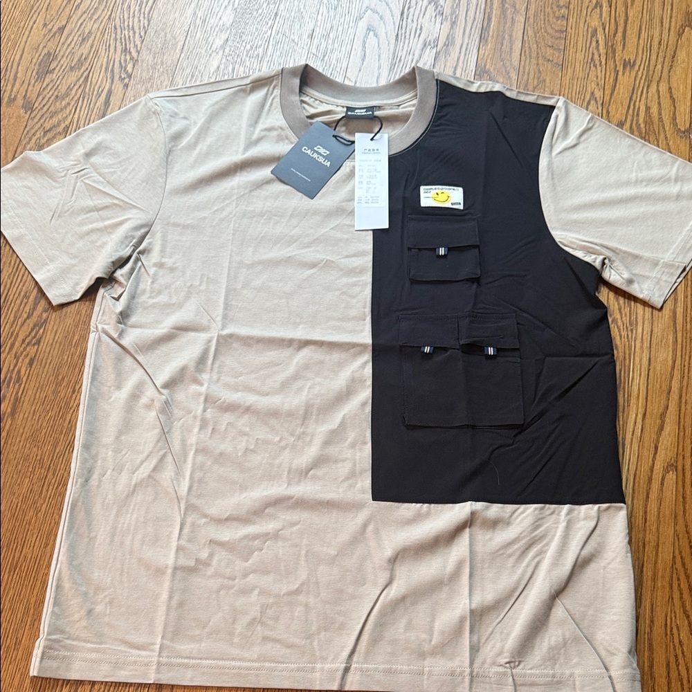 Two-Tone Beige and Black T-Shirt